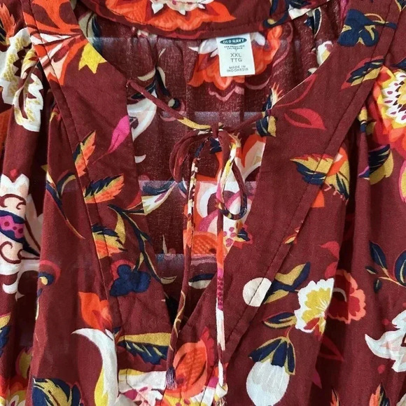 Old Navy Womens V-Neck Flowy Floral Blouse Top Size XX Large Burgundy Multicolor - Picture 1 of 7